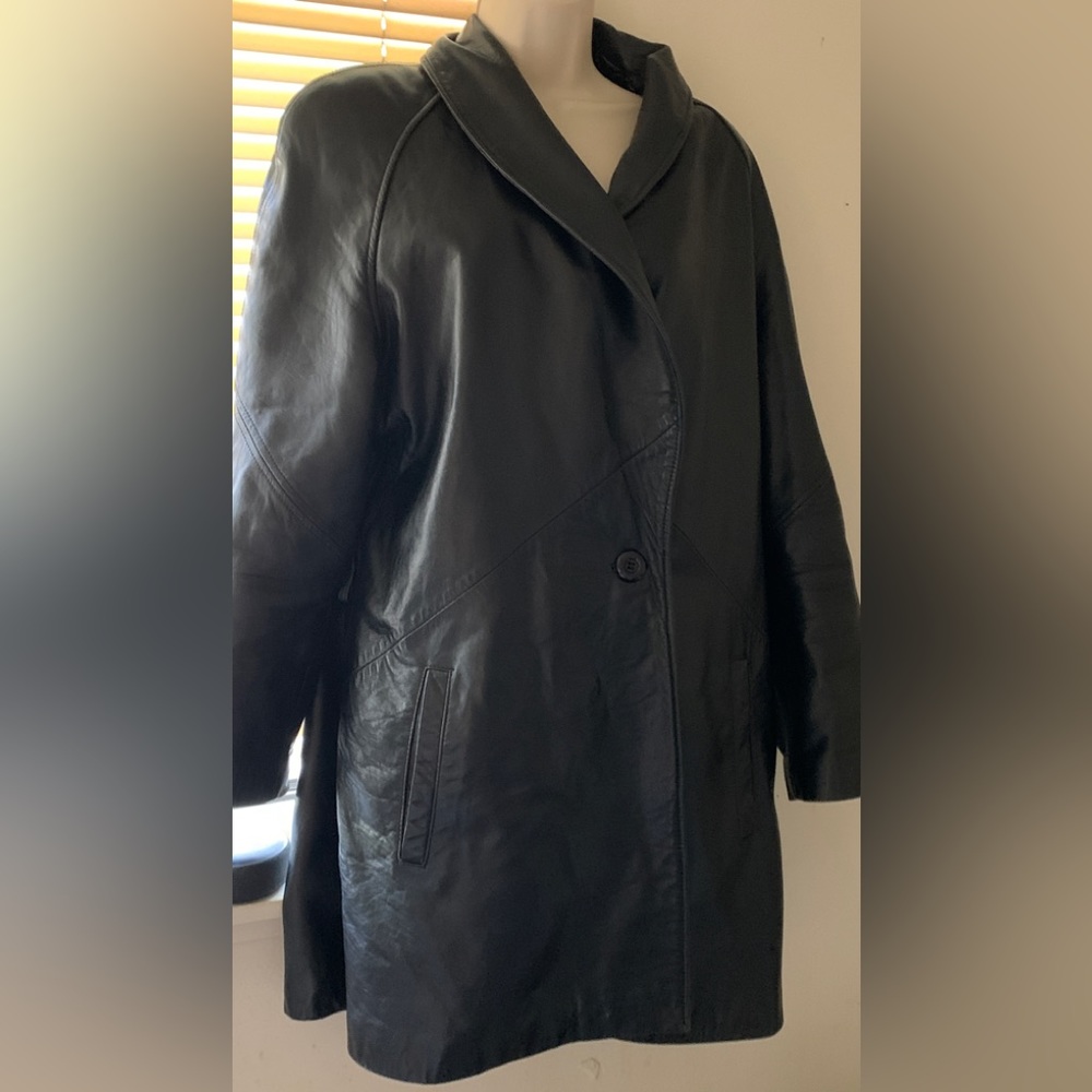 A long leather jacket/coat. It is made by Chosen Couture collection. Very soft